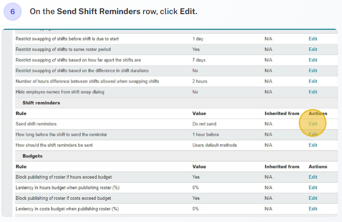 Shift reminder delivery options