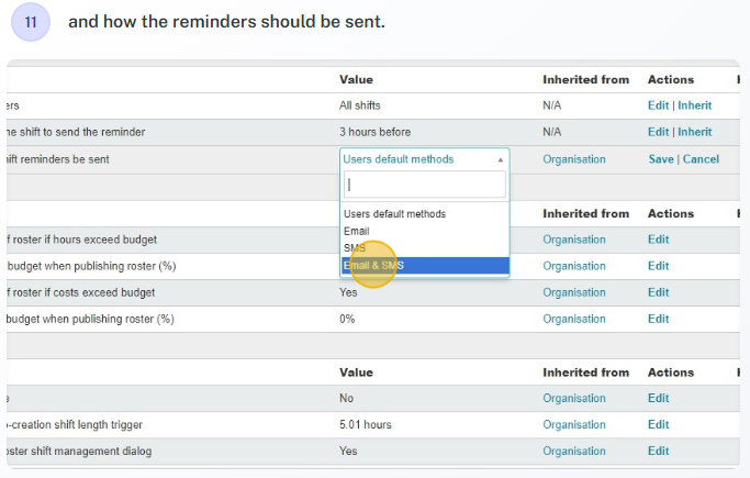 Final user reminder configuration
