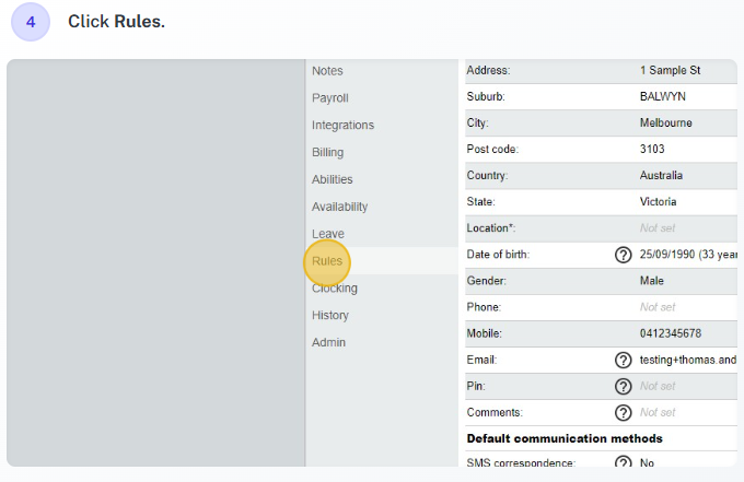 User shift reminder section