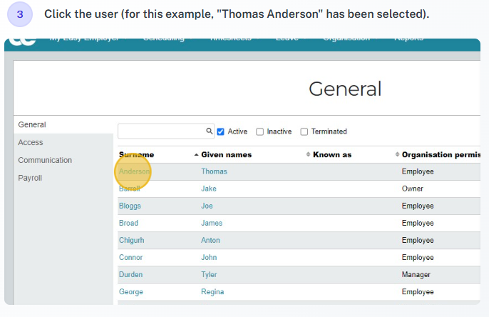 Step 3: Select the user