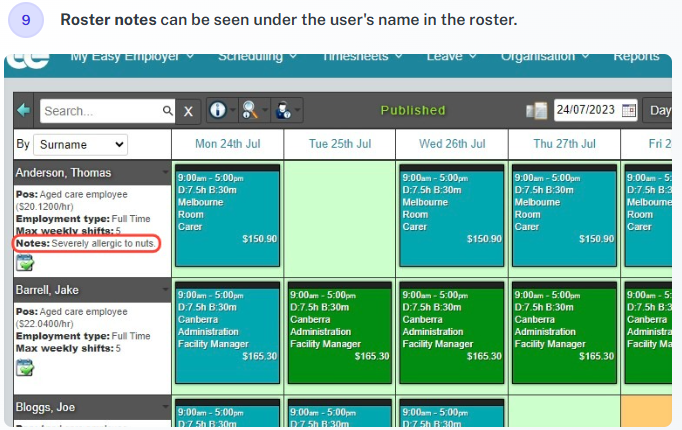 Step 9: Note saved on user's profile