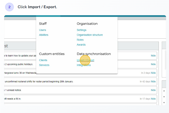 Export roster shift example 2