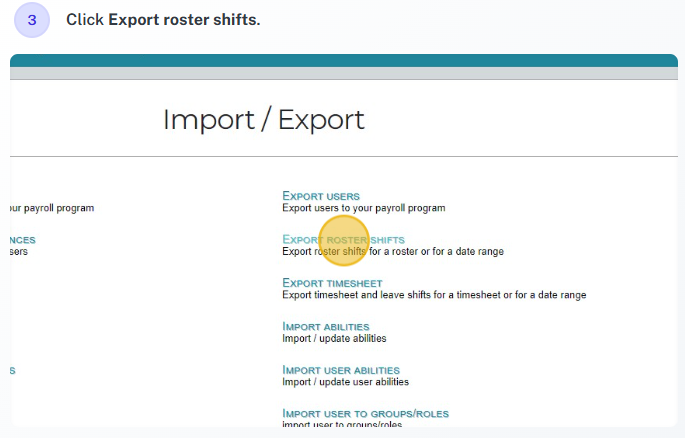 Export roster shift example 3