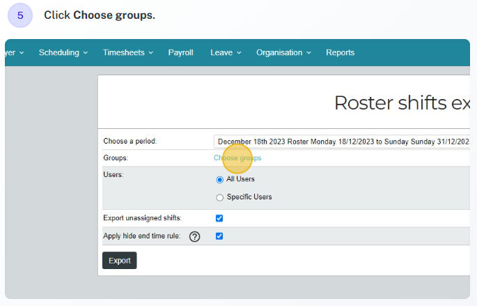 Export roster shift example 5