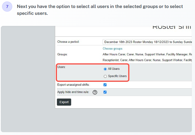 Export roster shift example 7