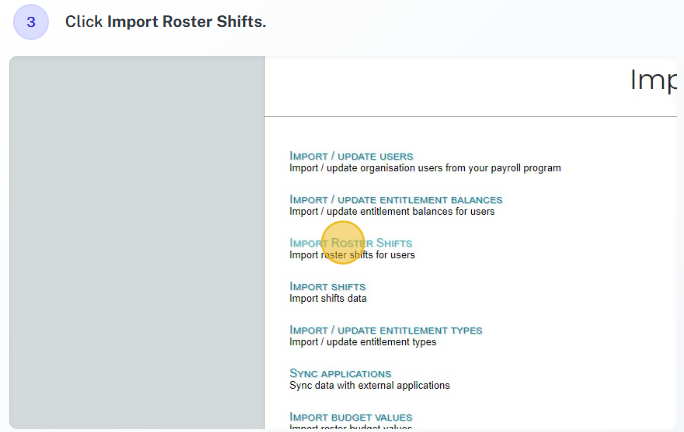 Import roster shift example 3