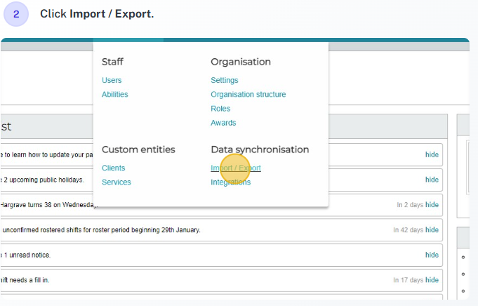 Import roster shift example 2