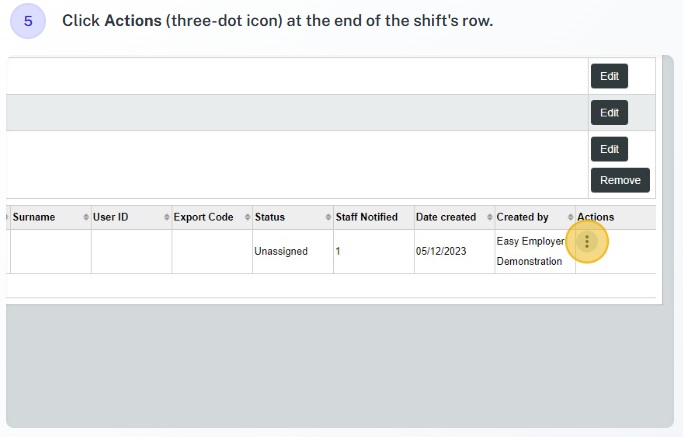 Manage shift pop up