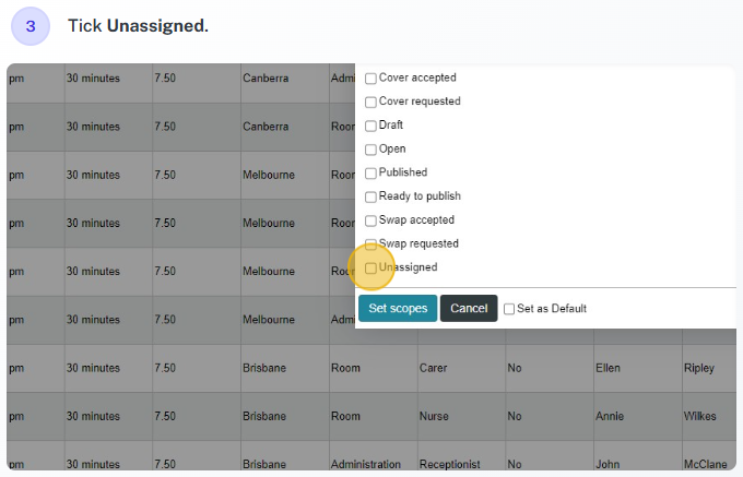 Shift management page