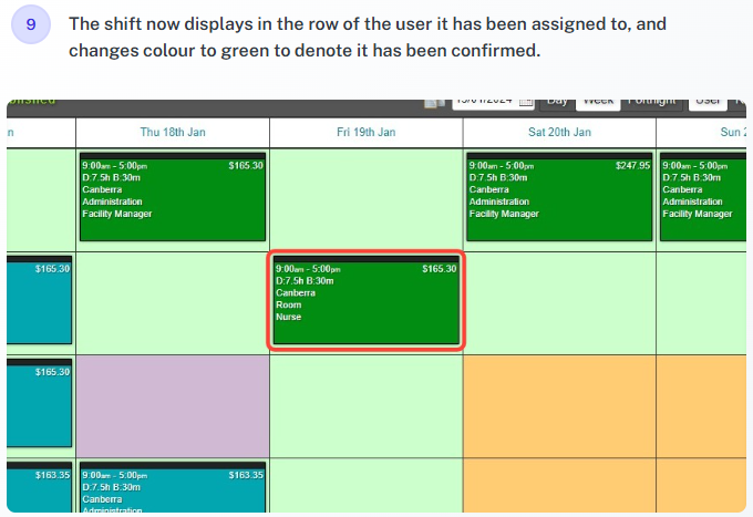 Completed shift assignment