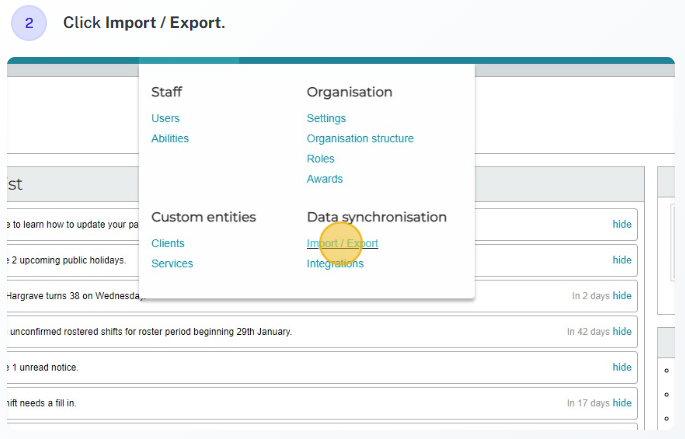 Export through Import/Export example 2