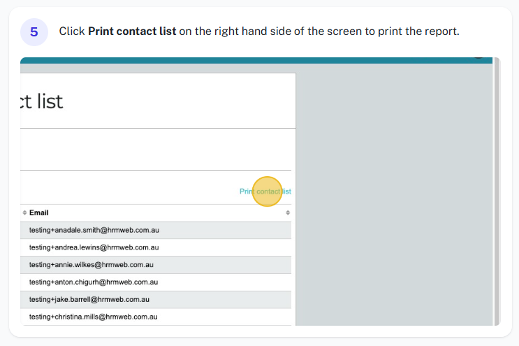 Export contact list report