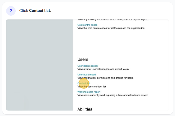 Select contact list report