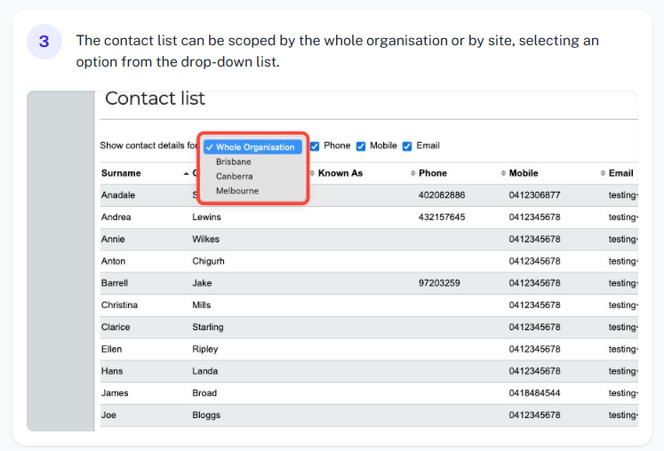 Contact list report filters