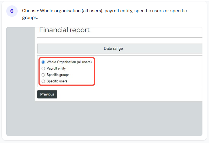 Viewing financial report results after applying filters.