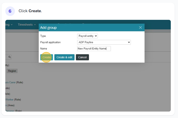 Final payroll entity setup screen