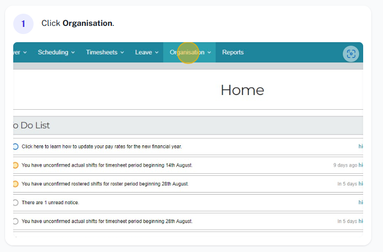 Payroll application selection screen