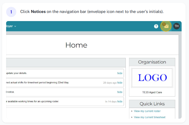 Notice filter interface example 1