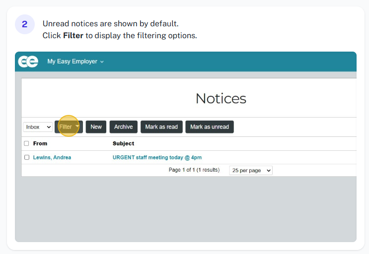 Notice filter interface example 2
