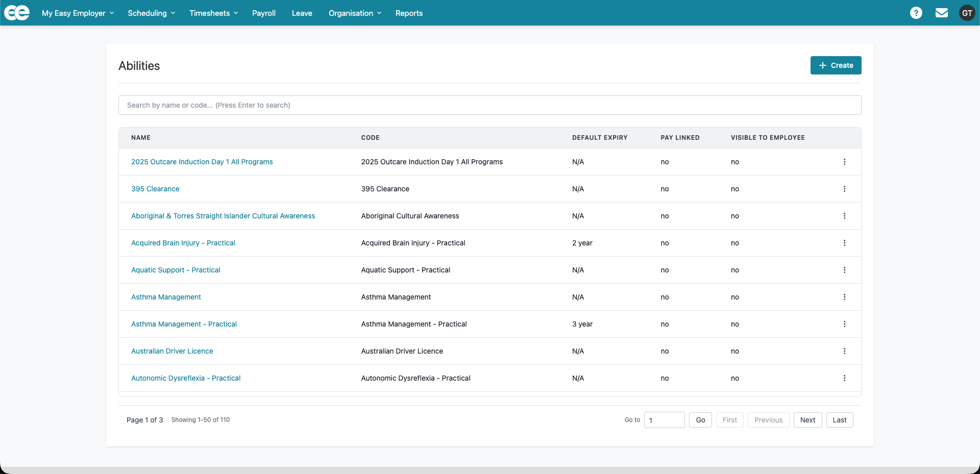 Easy Employer Abilities page showing the updated interface