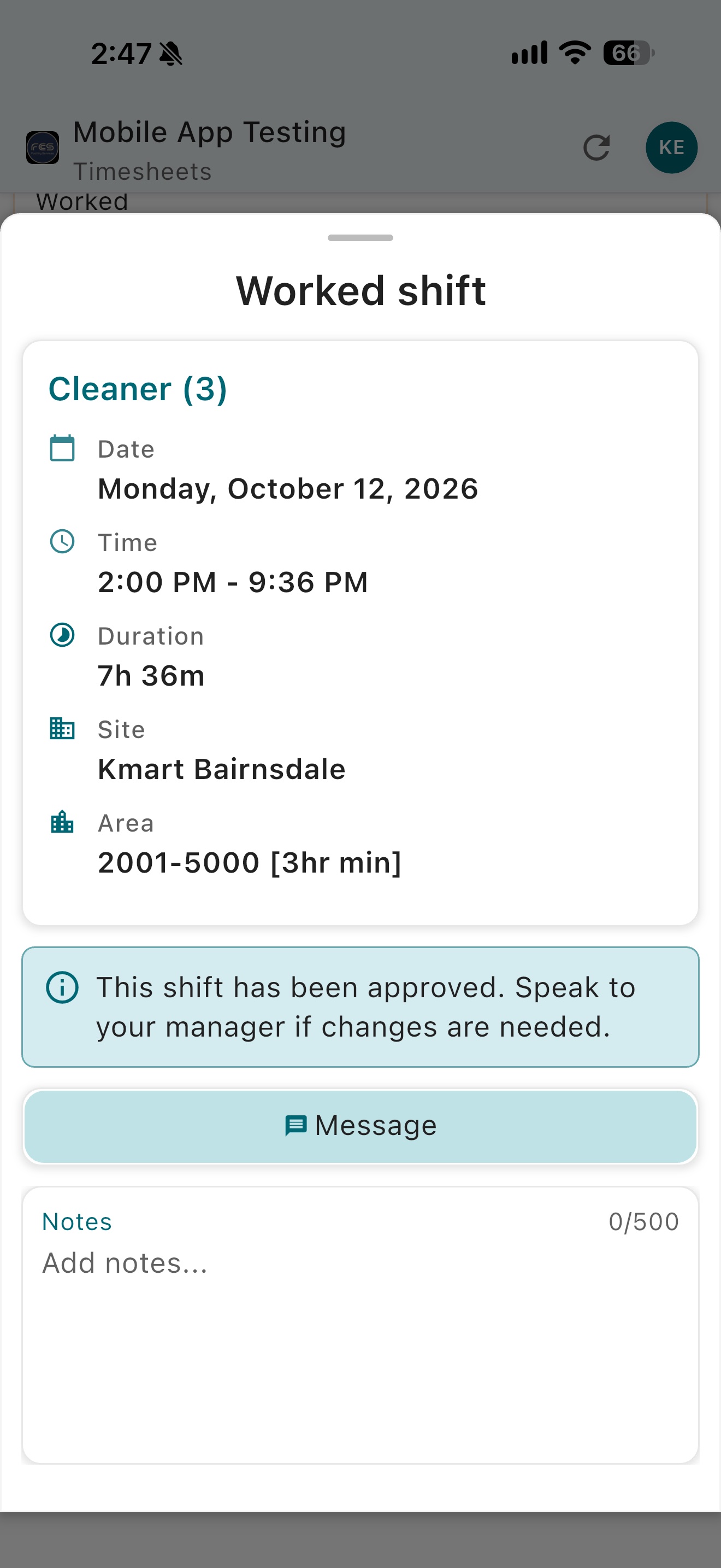 Easy Employer mobile app Timesheets search and filter controls