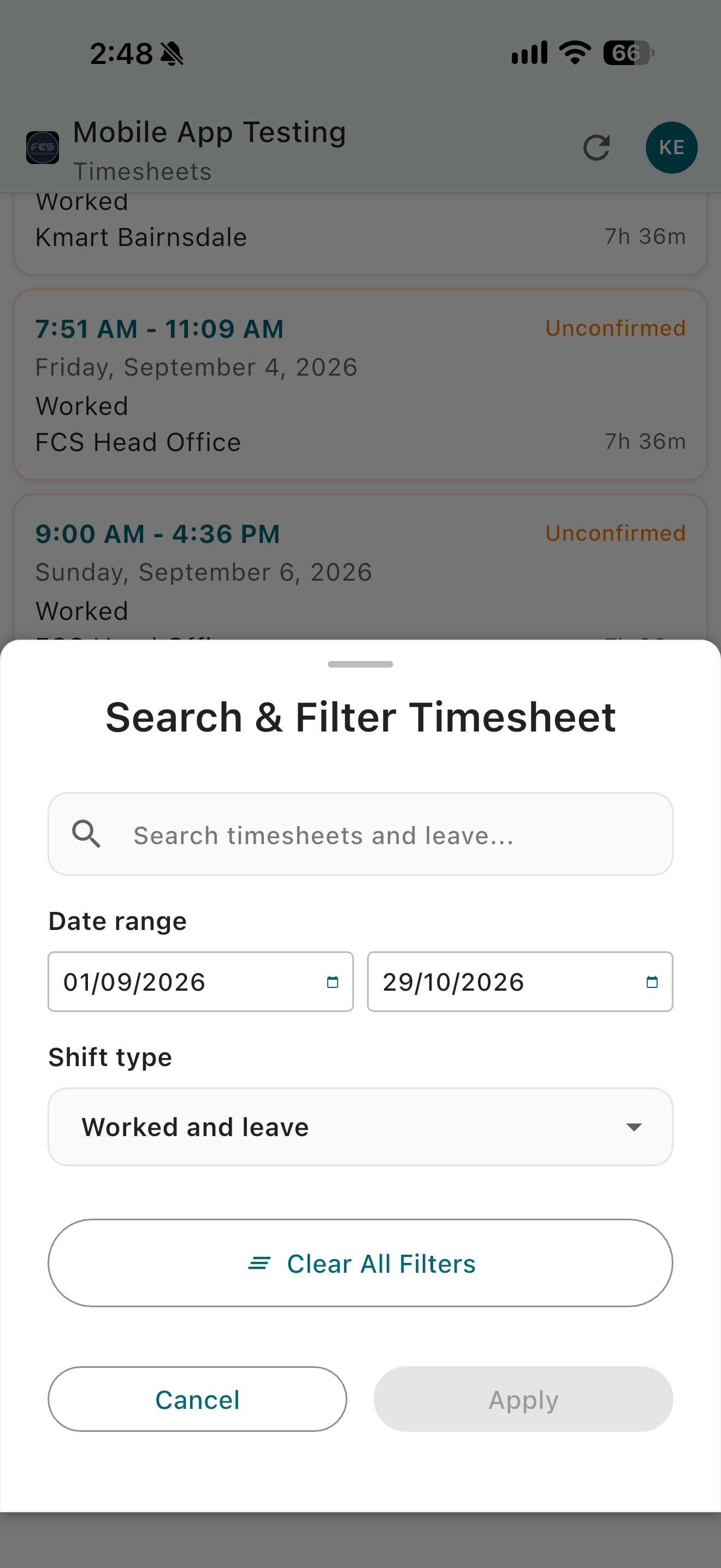 Easy Employer mobile app timesheet entry details