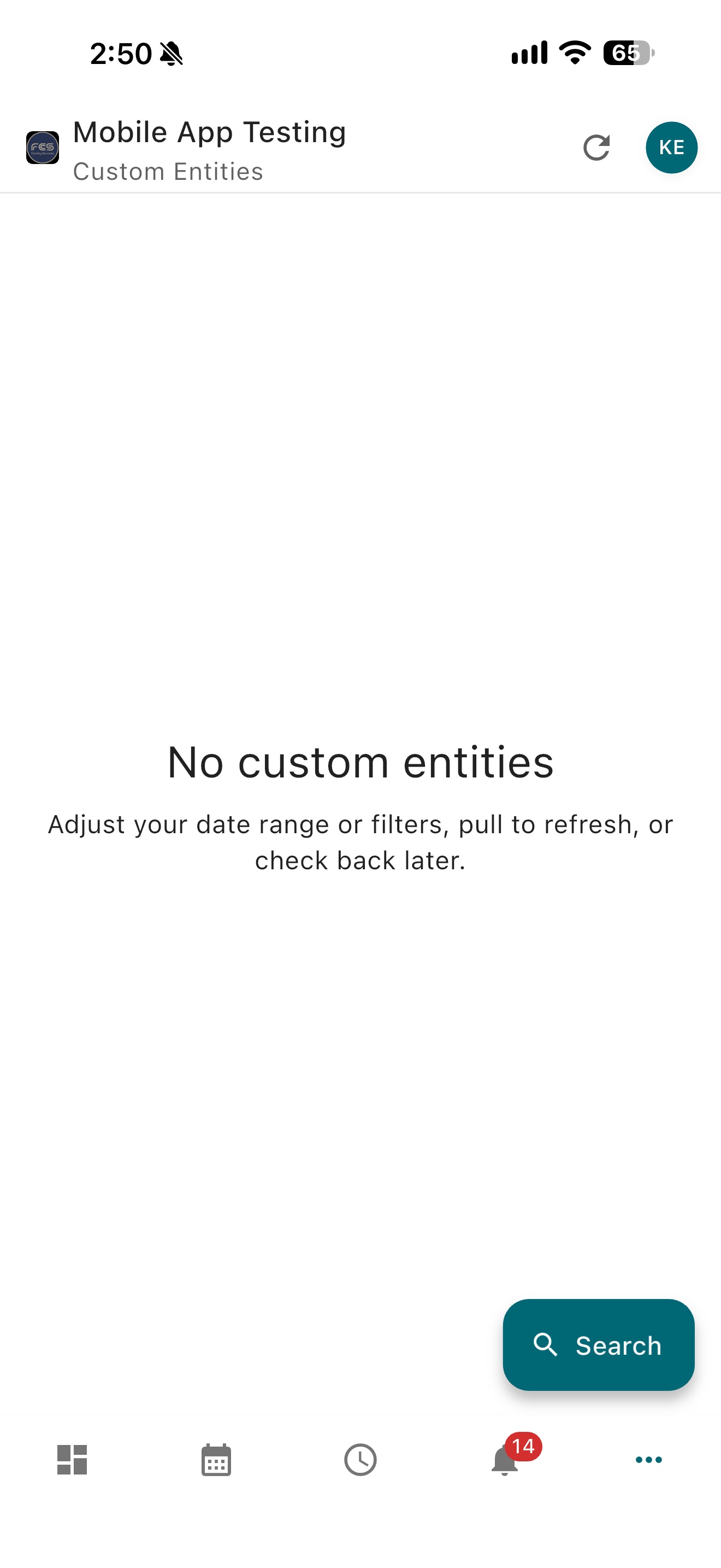Easy Employer mobile app Custom Entities screen