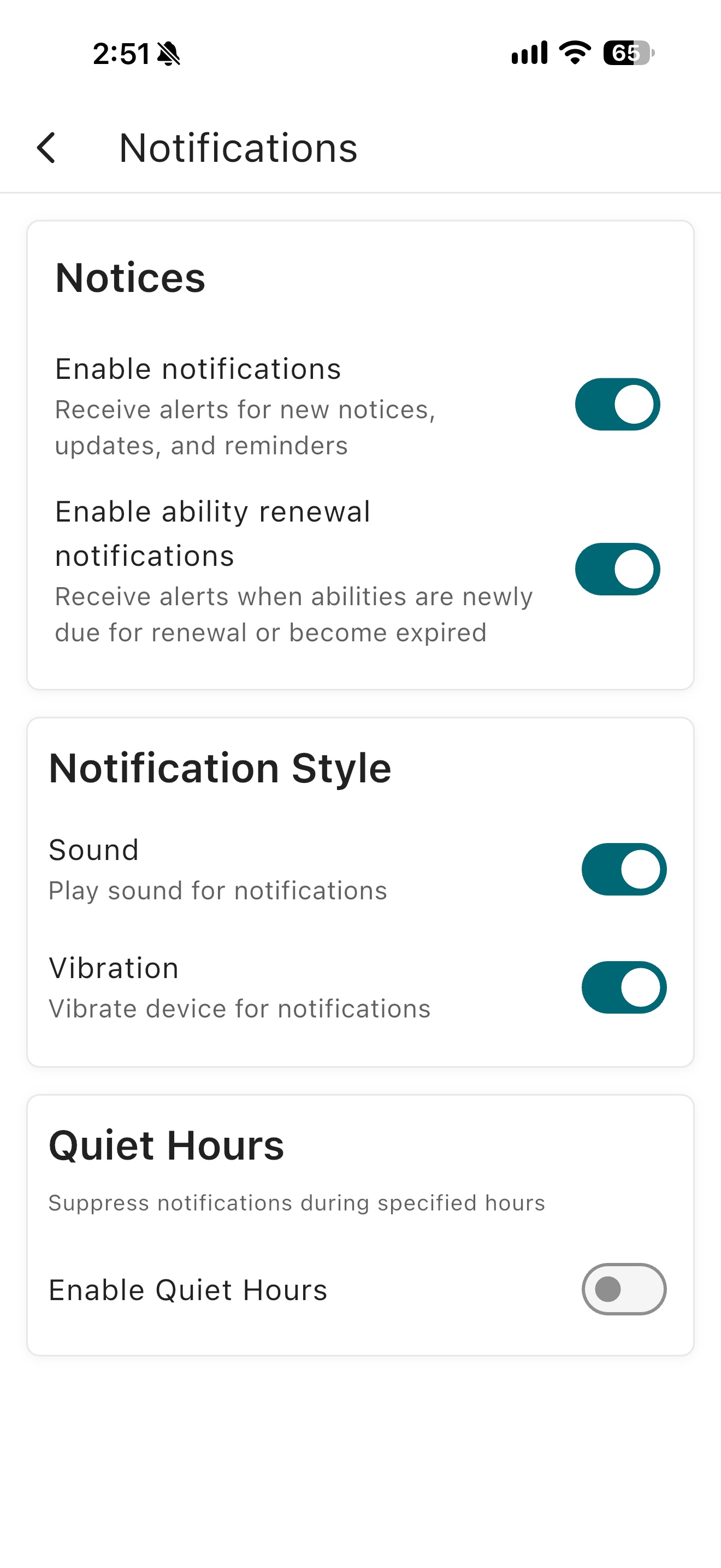 Easy Employer mobile app settings options