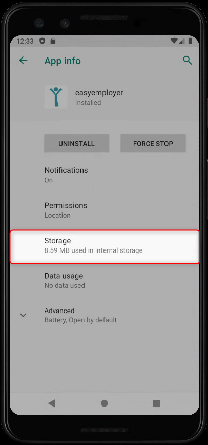 Open storage settings