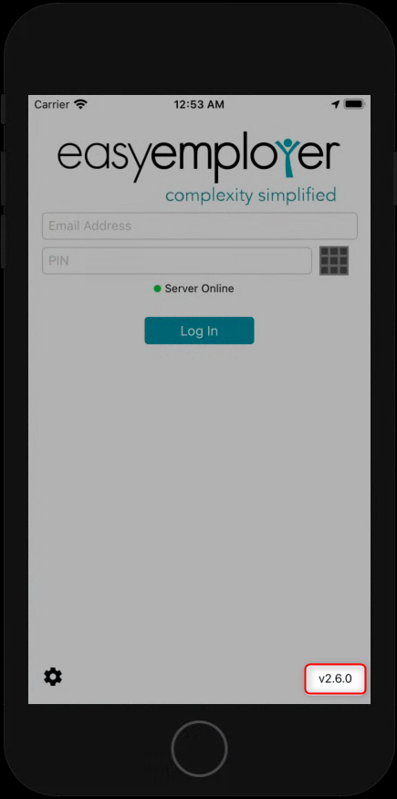 App version displayed on login screen