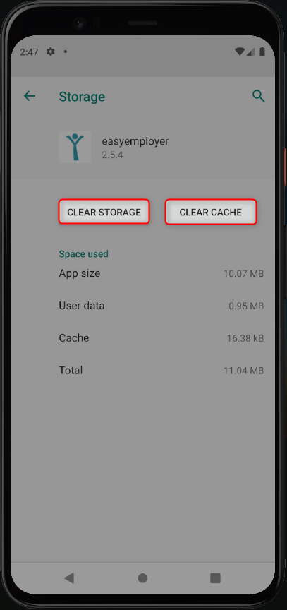 Clear cache and storage