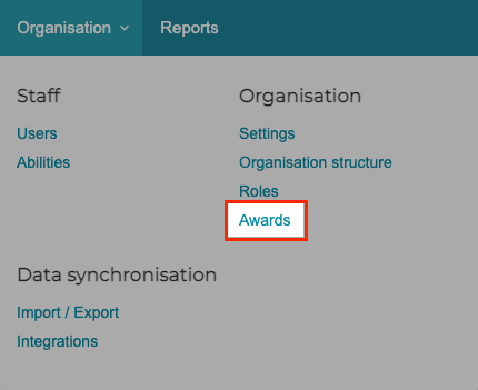 Awards navigation screenshot