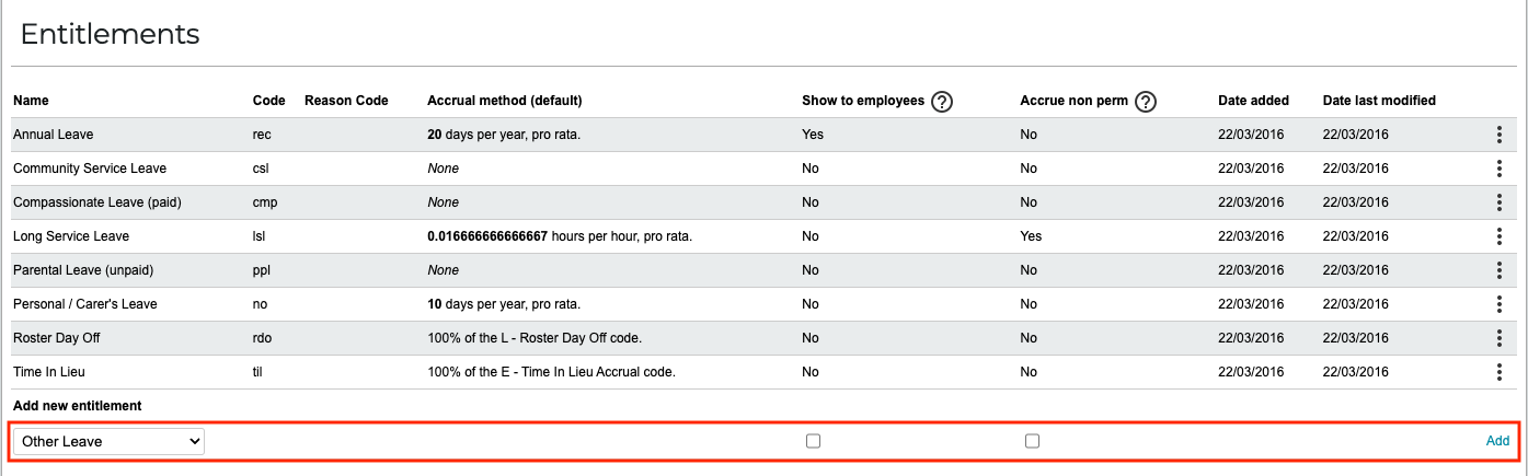 Entitlements section screenshot