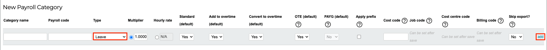 New payroll category screenshot