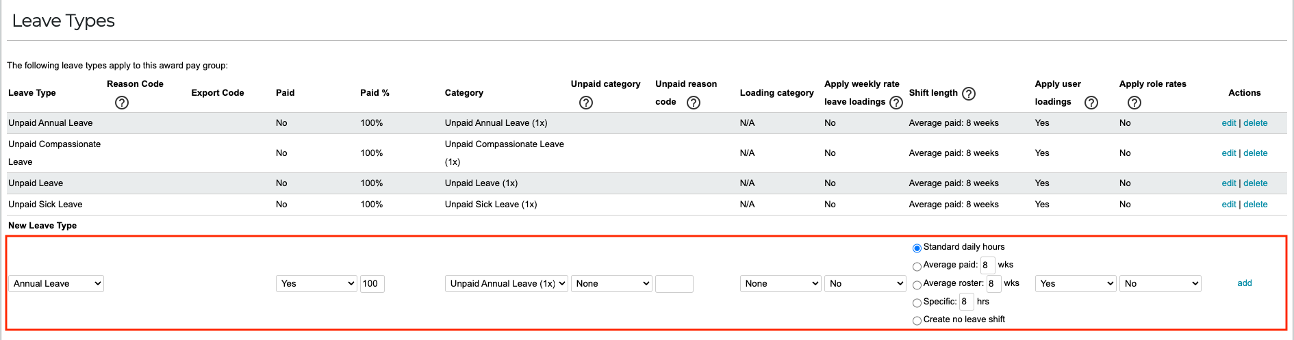 Add leave type to pay group screenshot