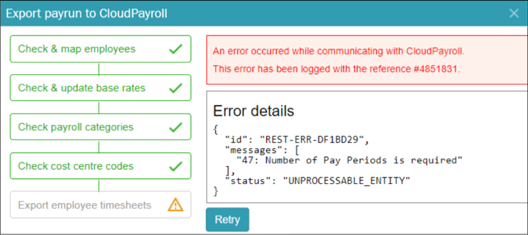Pay Period error screenshot