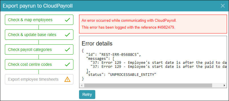 Uploading timesheets error