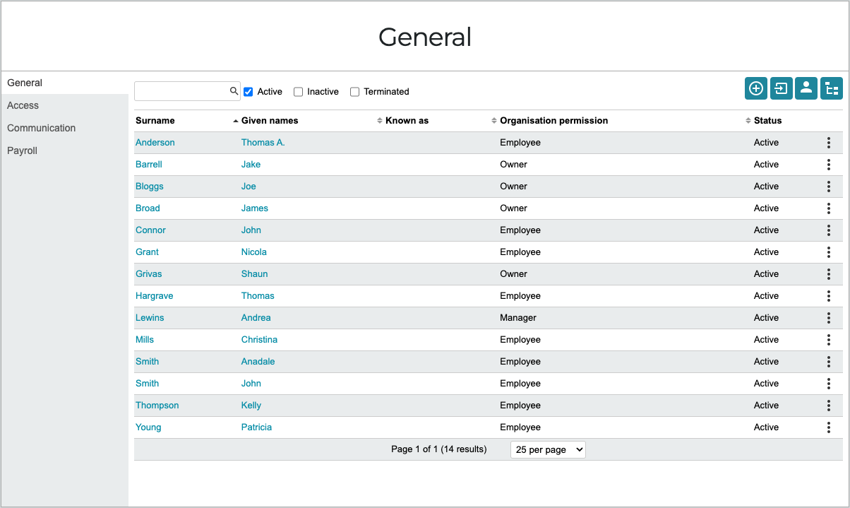 User profile selected in the users list
