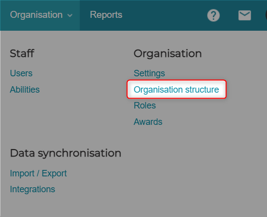 Organisation structure menu option
