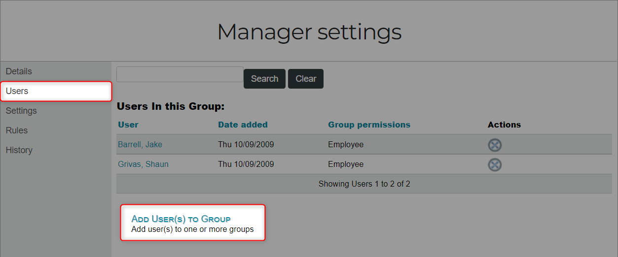Add user to group option