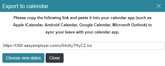 Copy calendar URL