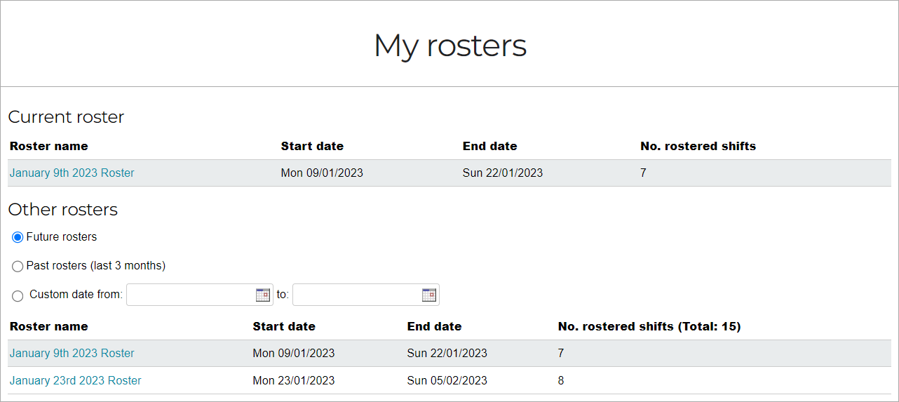 My rosters page overview
