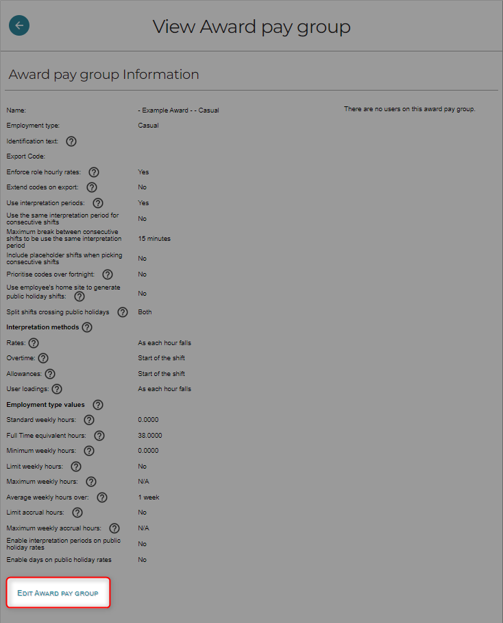 Edit Award Pay Group button