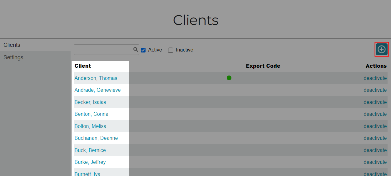 Client selection screen
