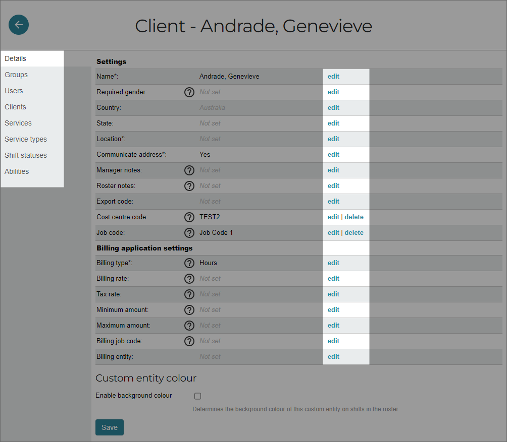 Edit client details