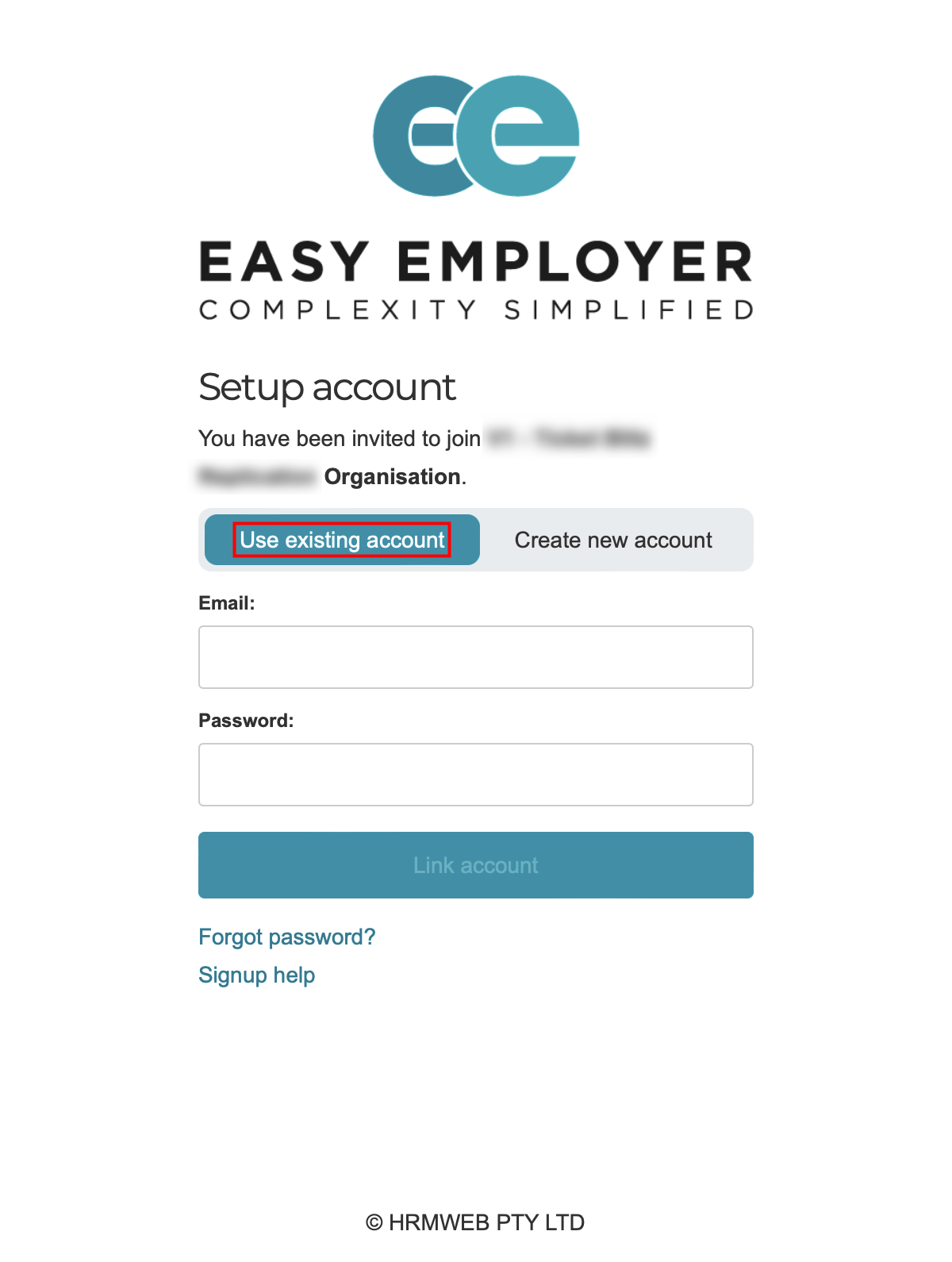 Use existing account screenshot