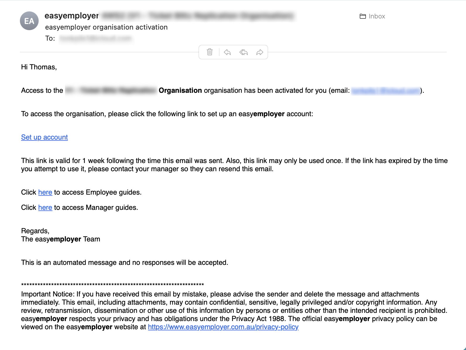 Online access email example