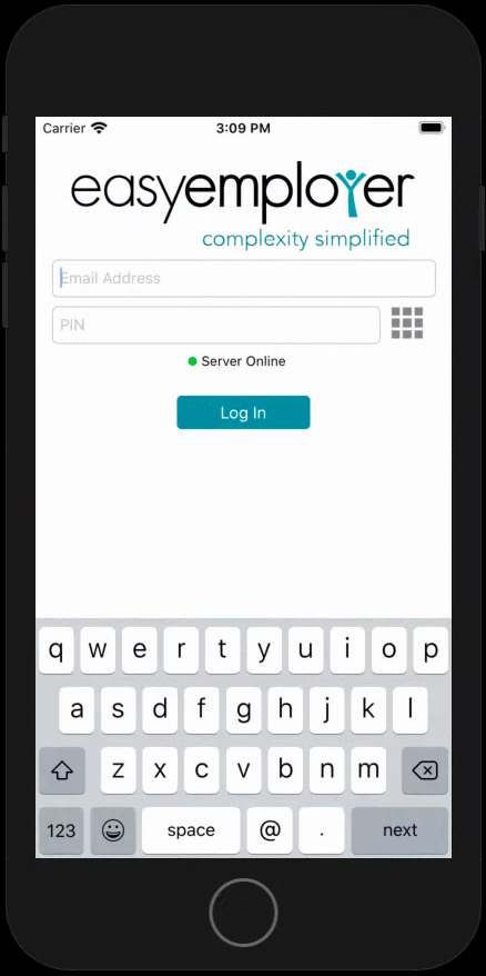 Mobile app login screen