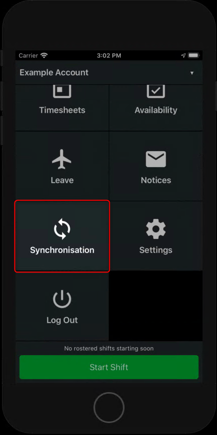 Tap Synchronisation in the app