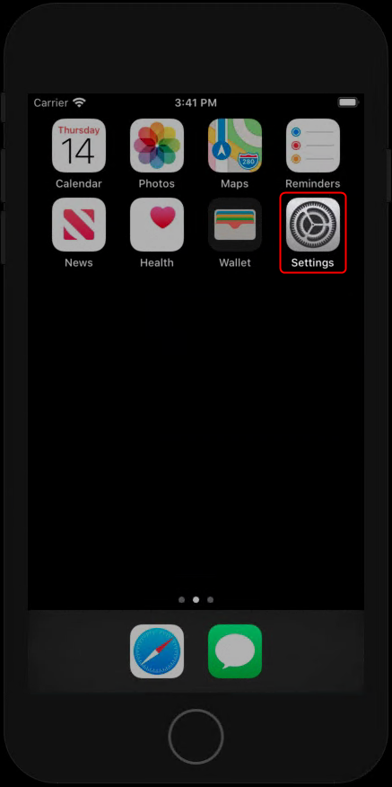 iOS settings screen